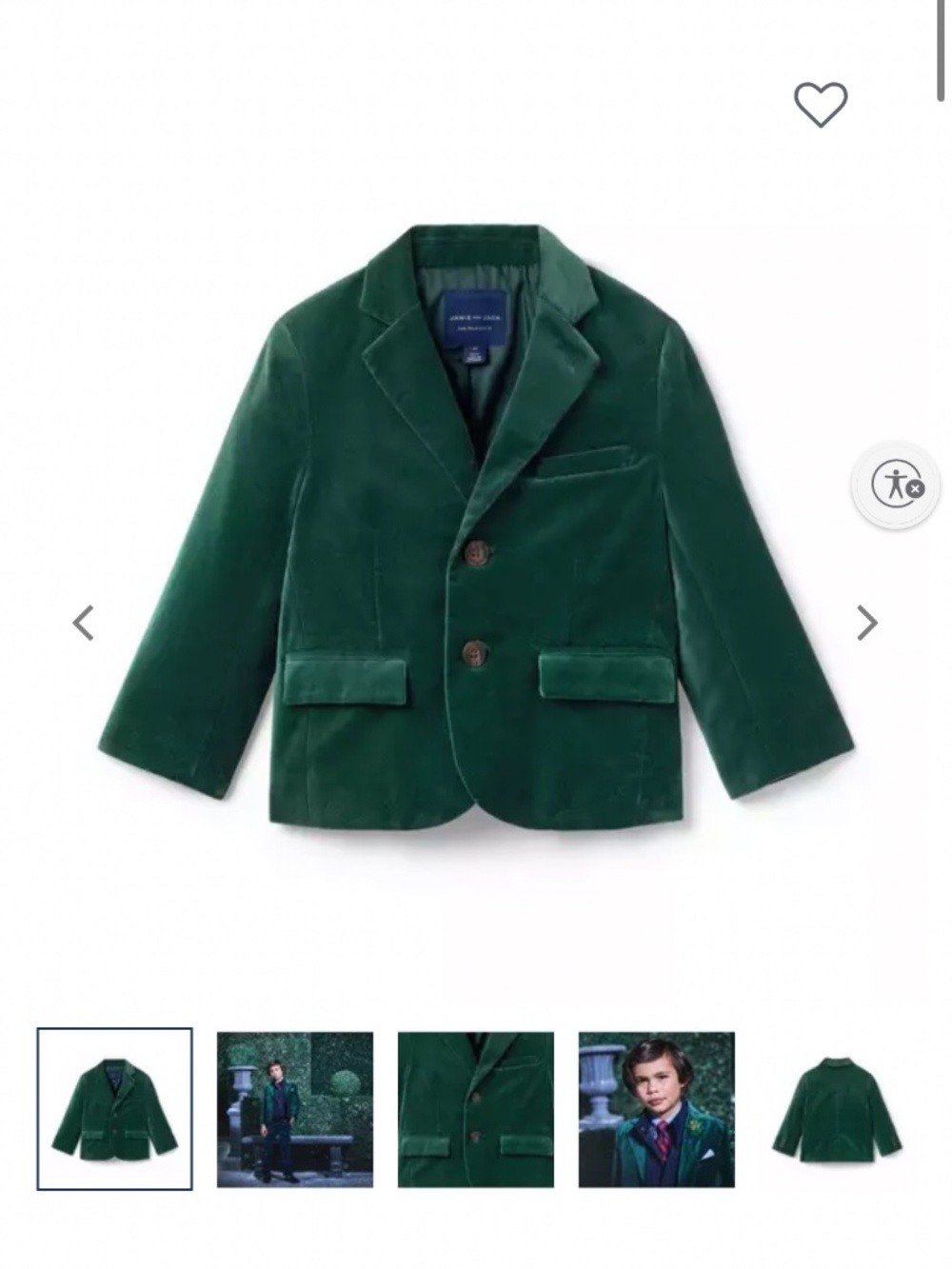 Janie and Jack Pine Green Velvet Blazer and Pant
